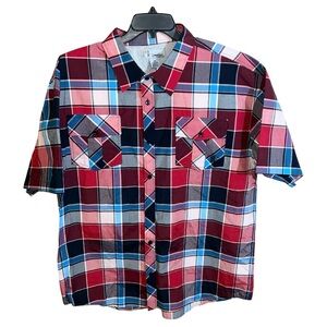 Miskeen Shirt Men’s 3XL Red Blue White Plaids Short Sleeve Button Front